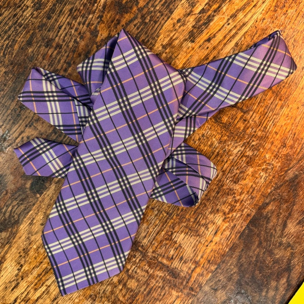 Vintage Giorgio Armani Silk Tie Purple Plaid Extra Long 62 x 4 Made Italy